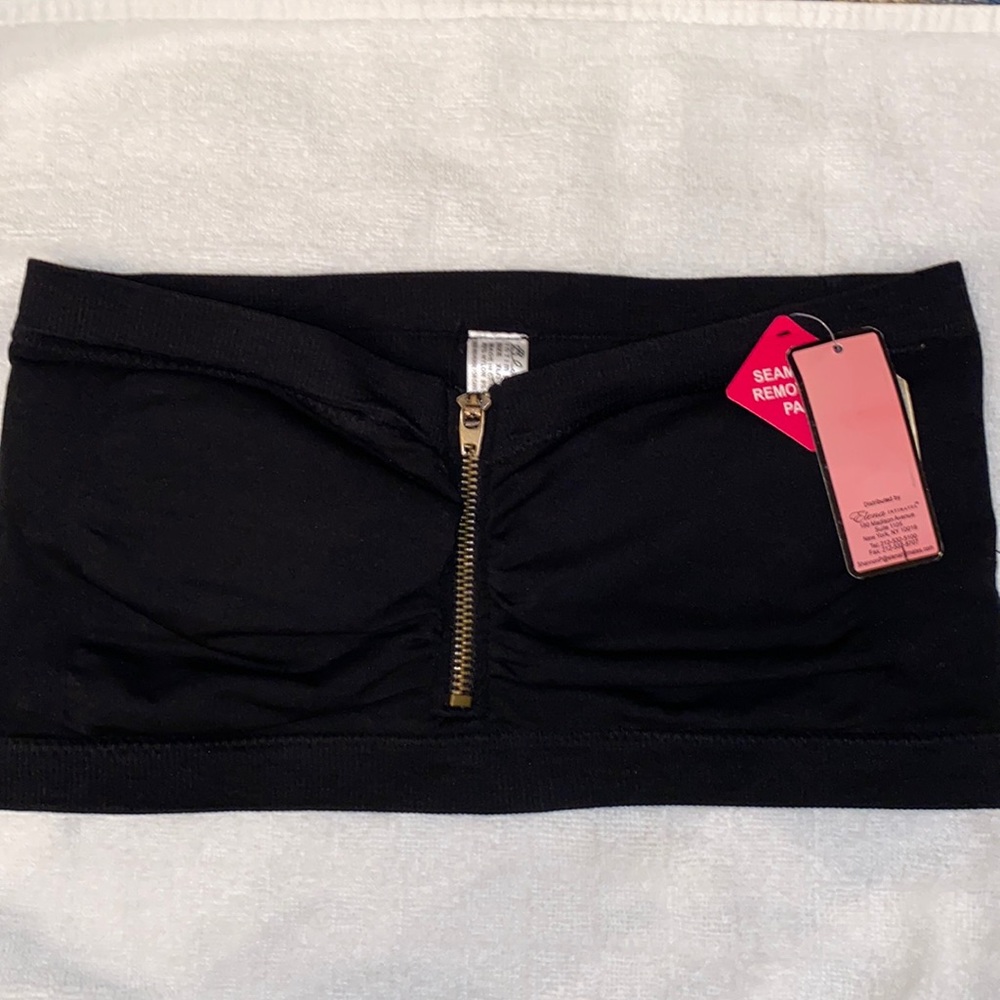 Madison Ave strapless zip bra black NWT
